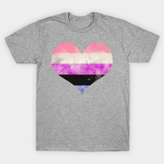 Genderfluid Pride Heart - Watercolor T-Shirt by MeowOrNever